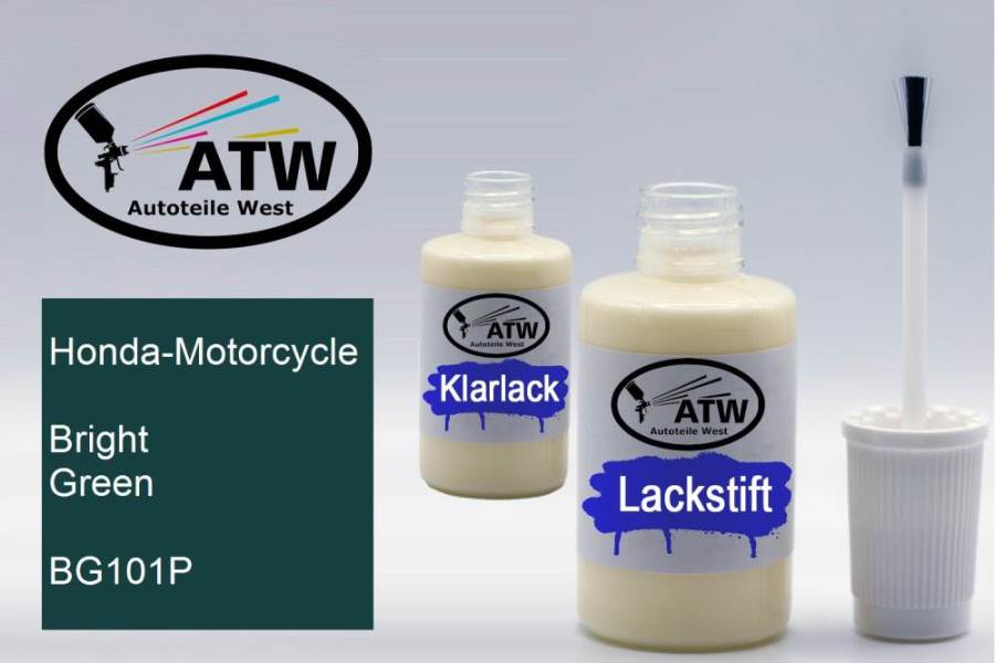 Honda-Motorcycle, Bright Green, BG101P: 20ml Lackstift + 20ml Klarlack - Set, von ATW Autoteile West.